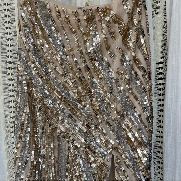 Sherri Hill Striped Sequin Beaded Formal Gold Prom Slit Maxi Skirt 51737 Size 0 - Picture 7 of 11